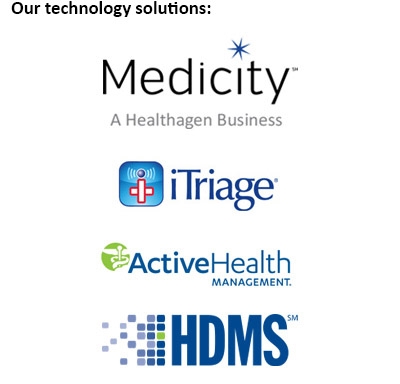 4 Proven Solutions Logos: Medicity, iTriage, ActiveHealth Management, HDMS